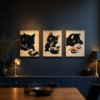 Affiche chat noir mignonne sur mur bleu nuit