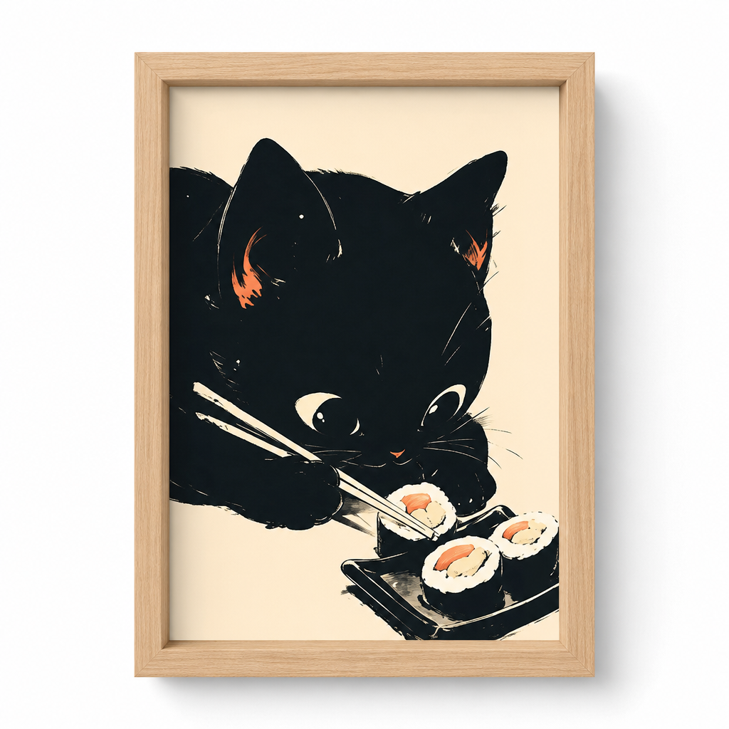 Affiche chat noir mignonne, fond blanc