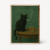 Affiche chat noir retro peinte, fond blanc