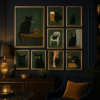 Affiche chat noir retro sur mur bleu nuit