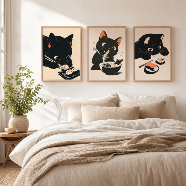 Affiches chat noir au-dessus d un lit