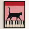 Affiche chat noir au piano, gros plan