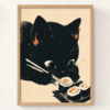 Affiche chat noir gourmand, gros plan