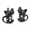 Boucles d oreilles chat noir pierre, fond blanc