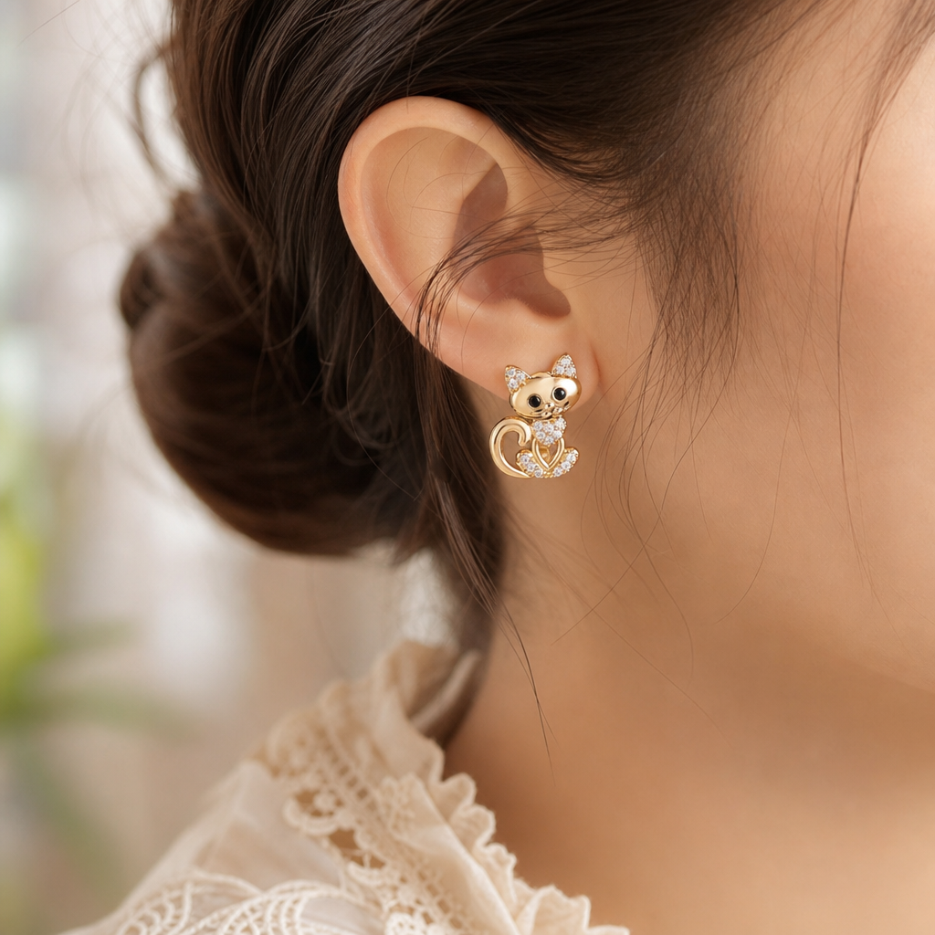 Boucles d oreilles chat noir portees