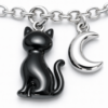 Gros plan sur les breloques chat et lune du bracelet