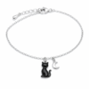 Bracelet chat noir et lune argente, fond blanc