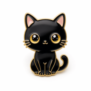 Broche pin's chat noir email, fond blanc