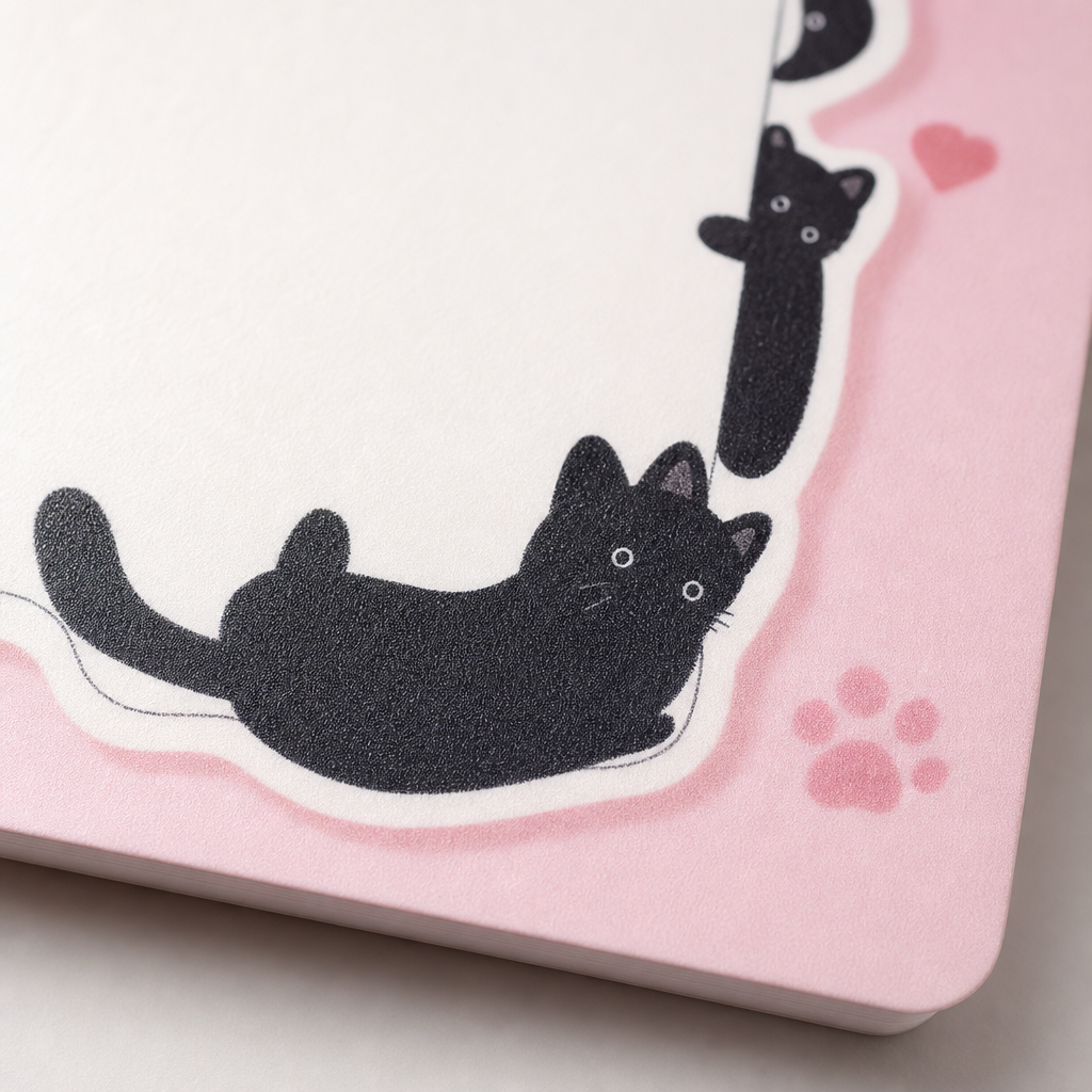 Gros plan sur la couverture du carnet chat noir