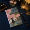 Carnet chat noir kawaii sur bureau bleu nuit