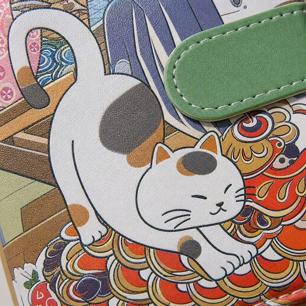 Gros plan sur la couverture du carnet chat noir kawaii