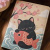 Gros plan sur la couverture japonaise du carnet chat noir