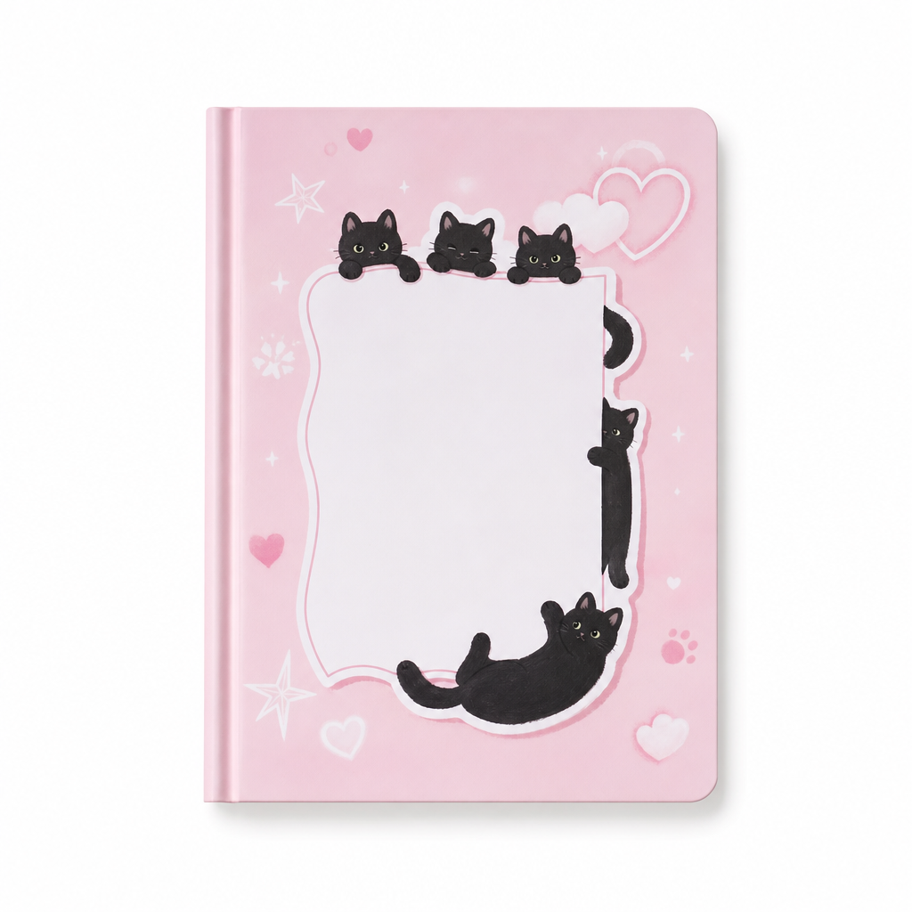 Carnet chat noir mignon, fond blanc