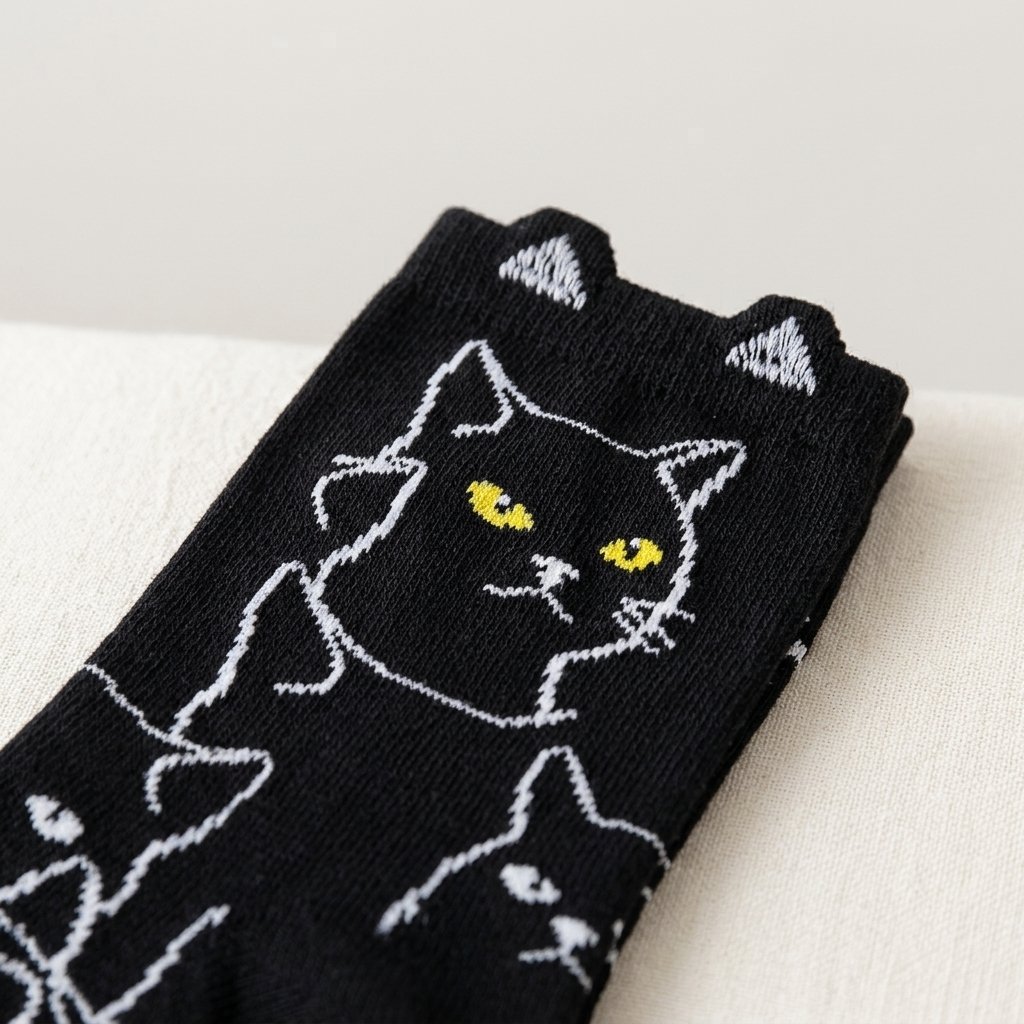 Gros plan sur une chaussette chat noir