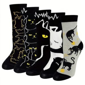Lot de 5 paires de chaussettes chat noir
