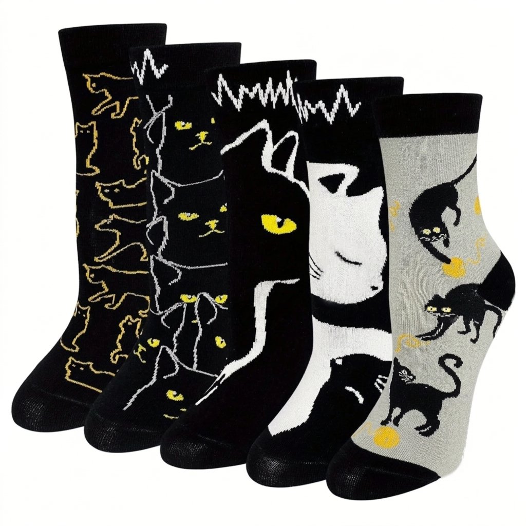 Lot de 5 paires de chaussettes chat noir