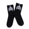 Chaussettes chat noir a pompon, fond blanc