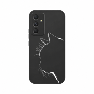 Coque chat noir ailee, fond blanc