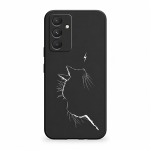 Coque telephone chat noir eclair, fond blanc