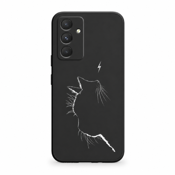 Coque telephone chat noir eclair, fond blanc