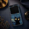 Coque chat noir nuit etoilee sur fond bleu nuit