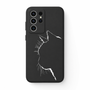 Coque telephone chat noir minimaliste, fond blanc