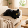 Coussin chat noir pose sur un canape cosy