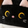 Gros plan sur la frimousse du coussin chat noir kawaii