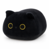 Coussin chat noir moelleux, fond blanc