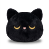 Coussin chat noir kawaii en peluche, fond blanc