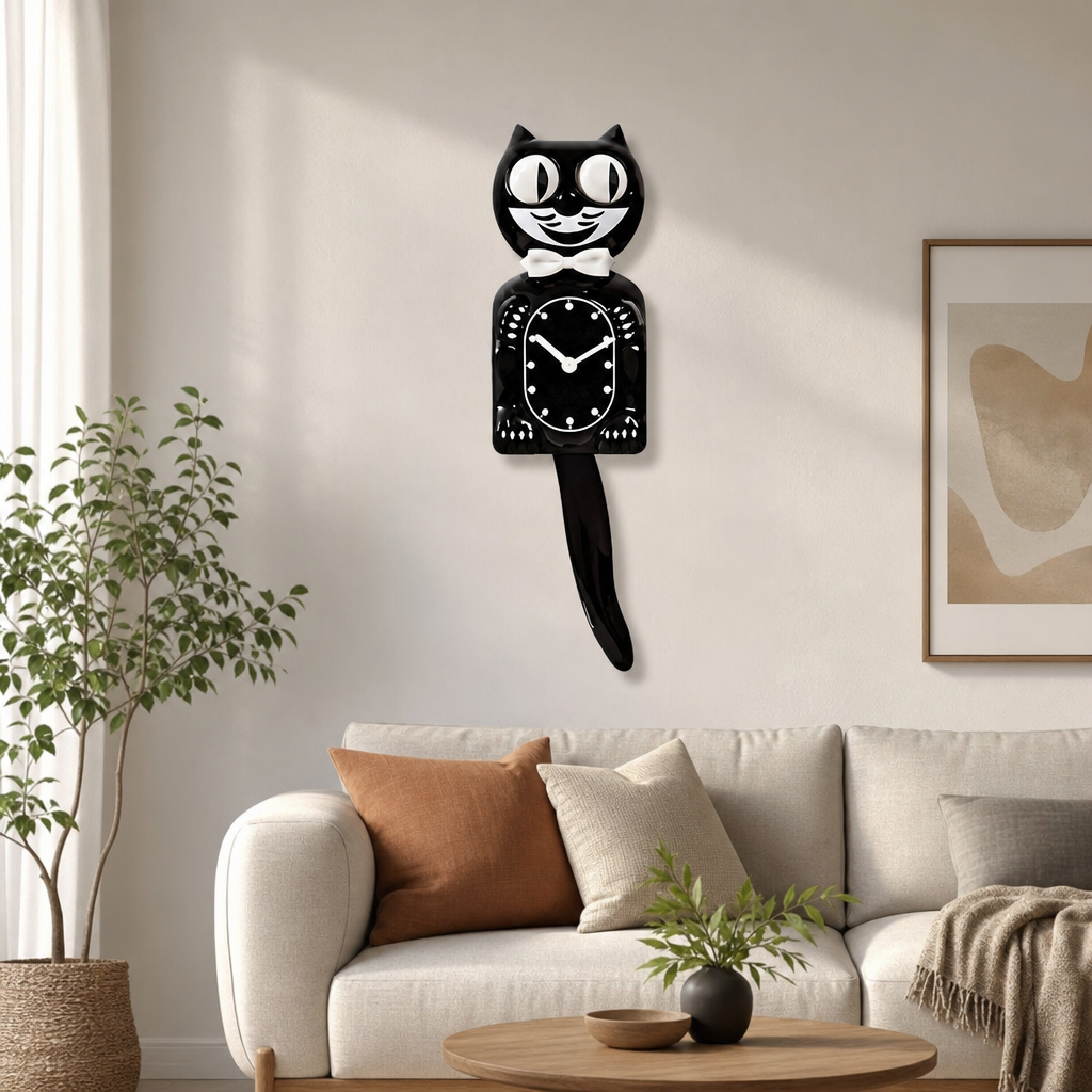 Deco murale chat noir retro sur un mur de salon
