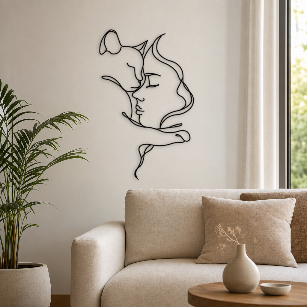 Deco murale chat noir au-dessus d un canape