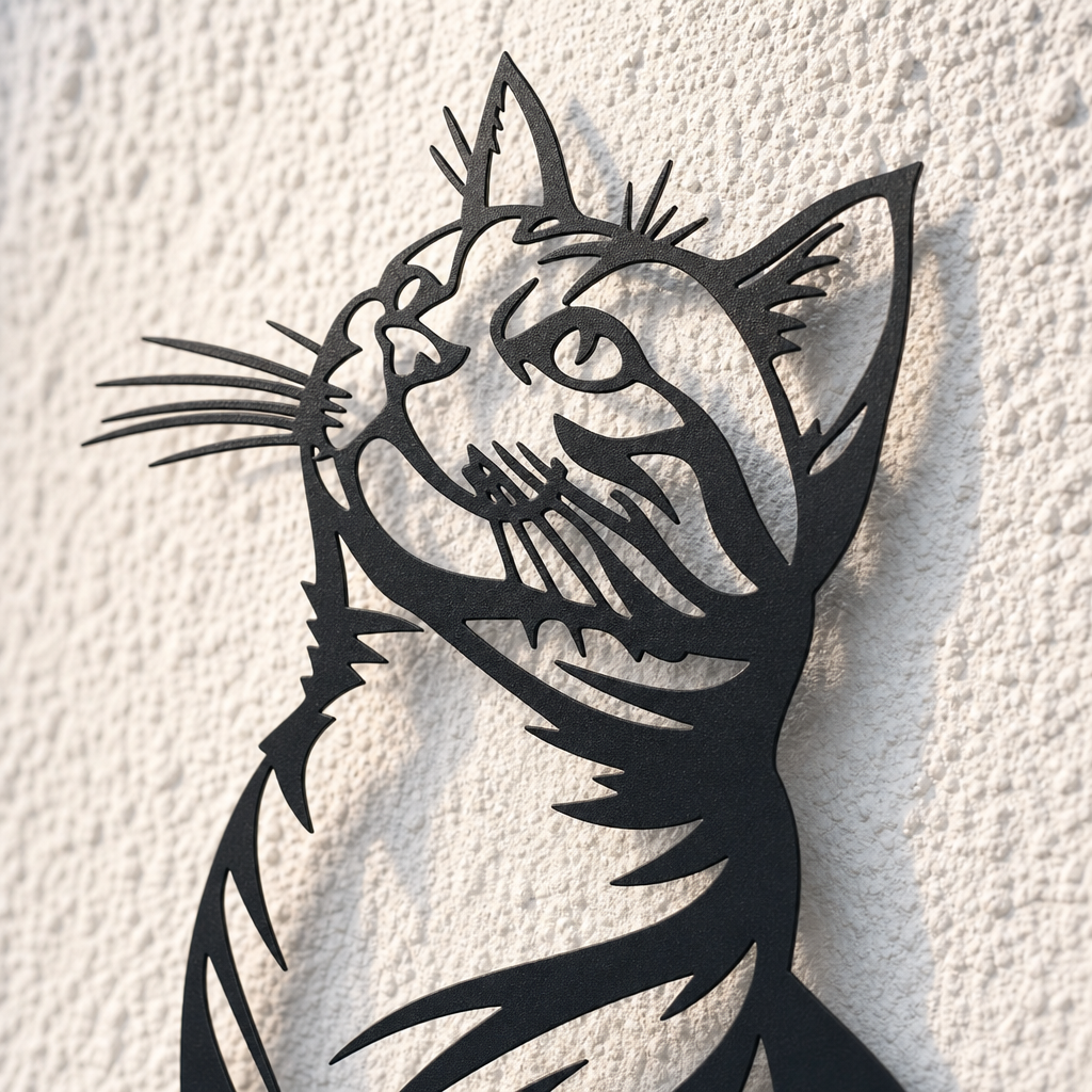 Gros plan sur la deco murale chat noir et oiseaux