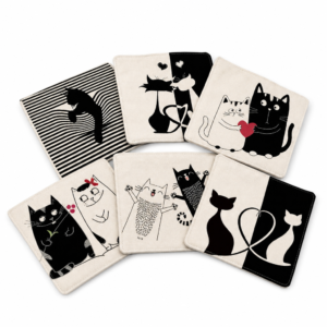 Lot de 4 dessous de verre chat noir