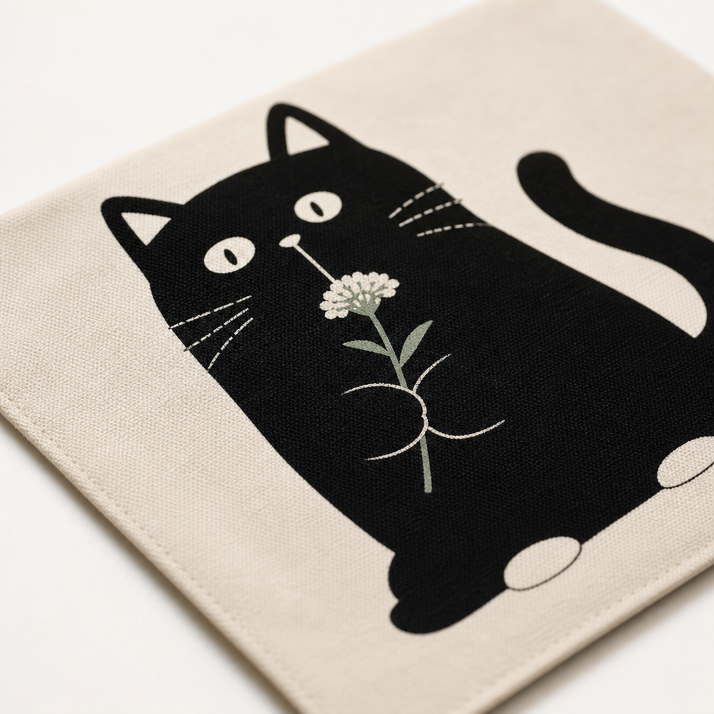 Gros plan sur un dessous de verre chat noir