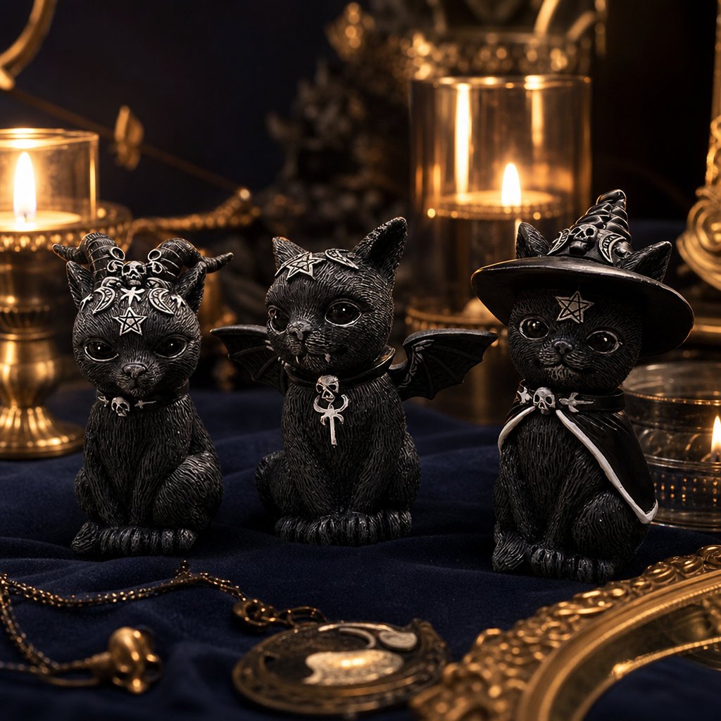 Figurine chat noir gothique a la bougie