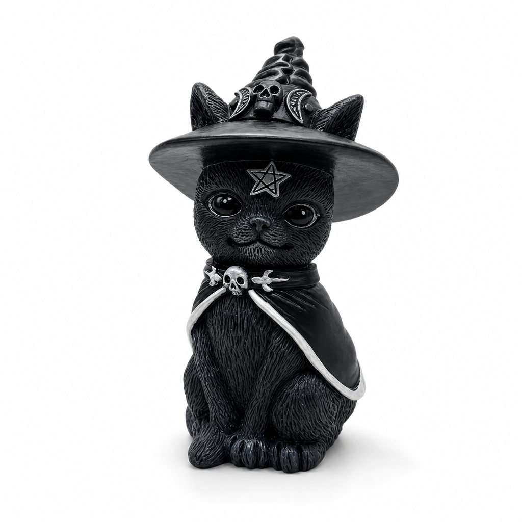 Figurine chat noir gothique, fond blanc