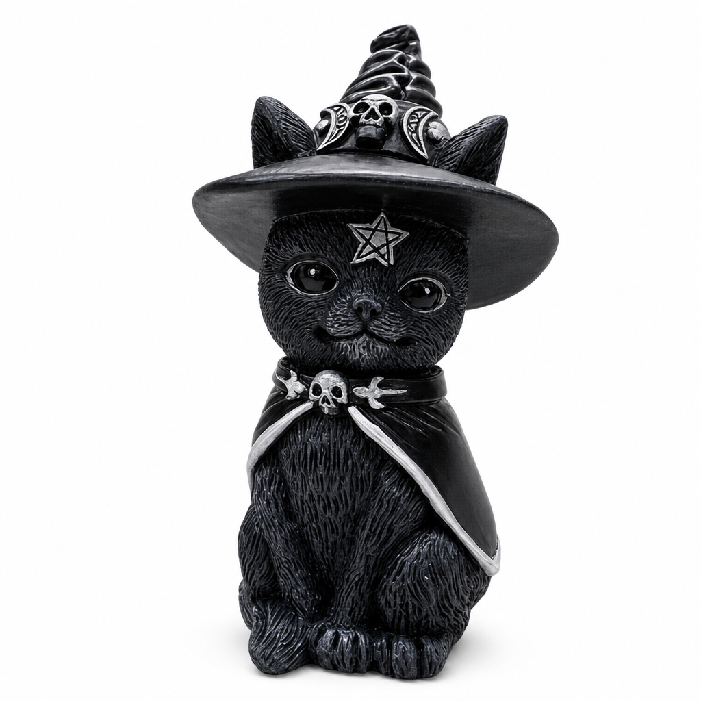 Figurine chat noir gothique, fond blanc