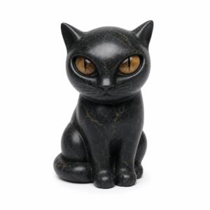figurine-chat-noir-pierre Figurine chat noir effet pierre, fond blanc