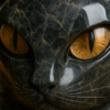 Gros plan sur la matiere pierre de la figurine chat noir