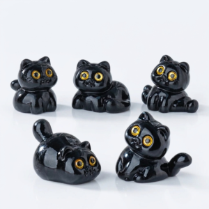 figurines-chat-noir-porte-bonheur Lot de figurines chat noir porte-bonheur en résine