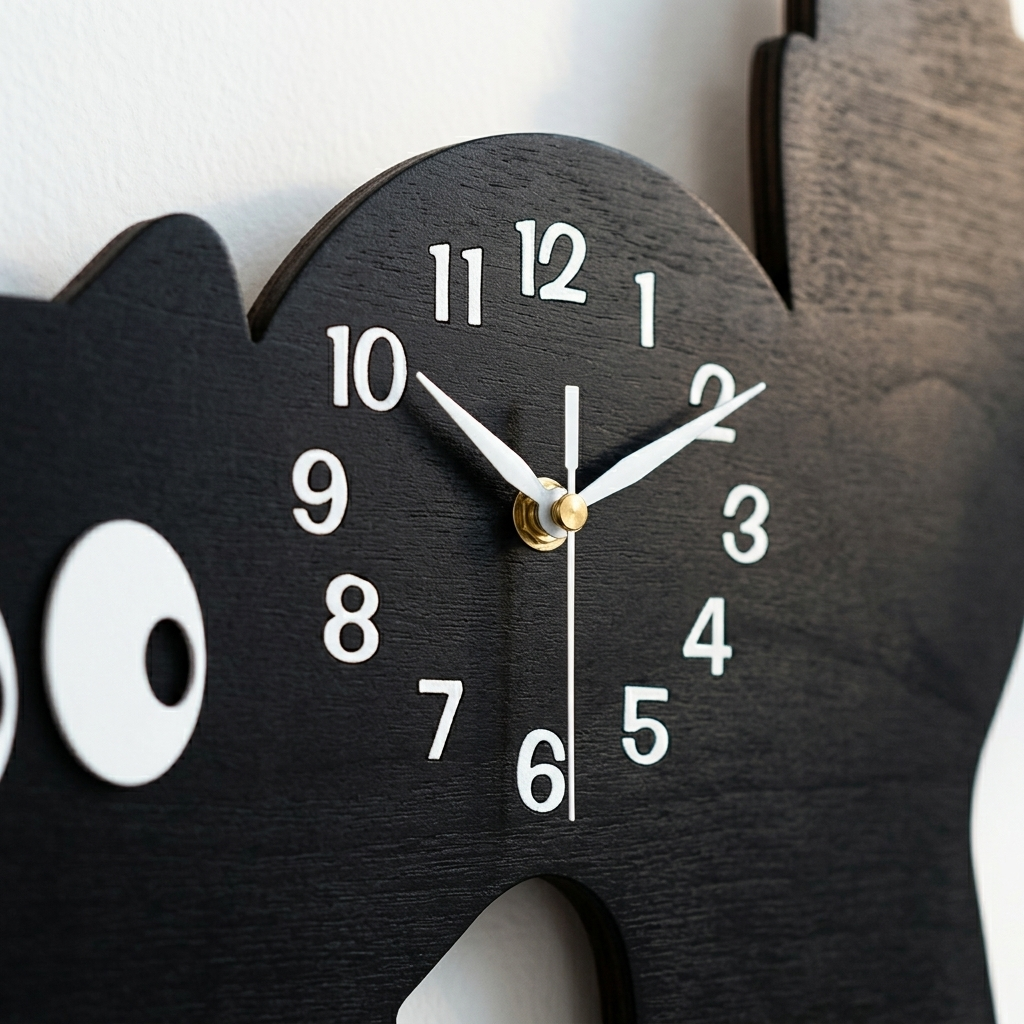Gros plan sur le cadran de l horloge chat noir