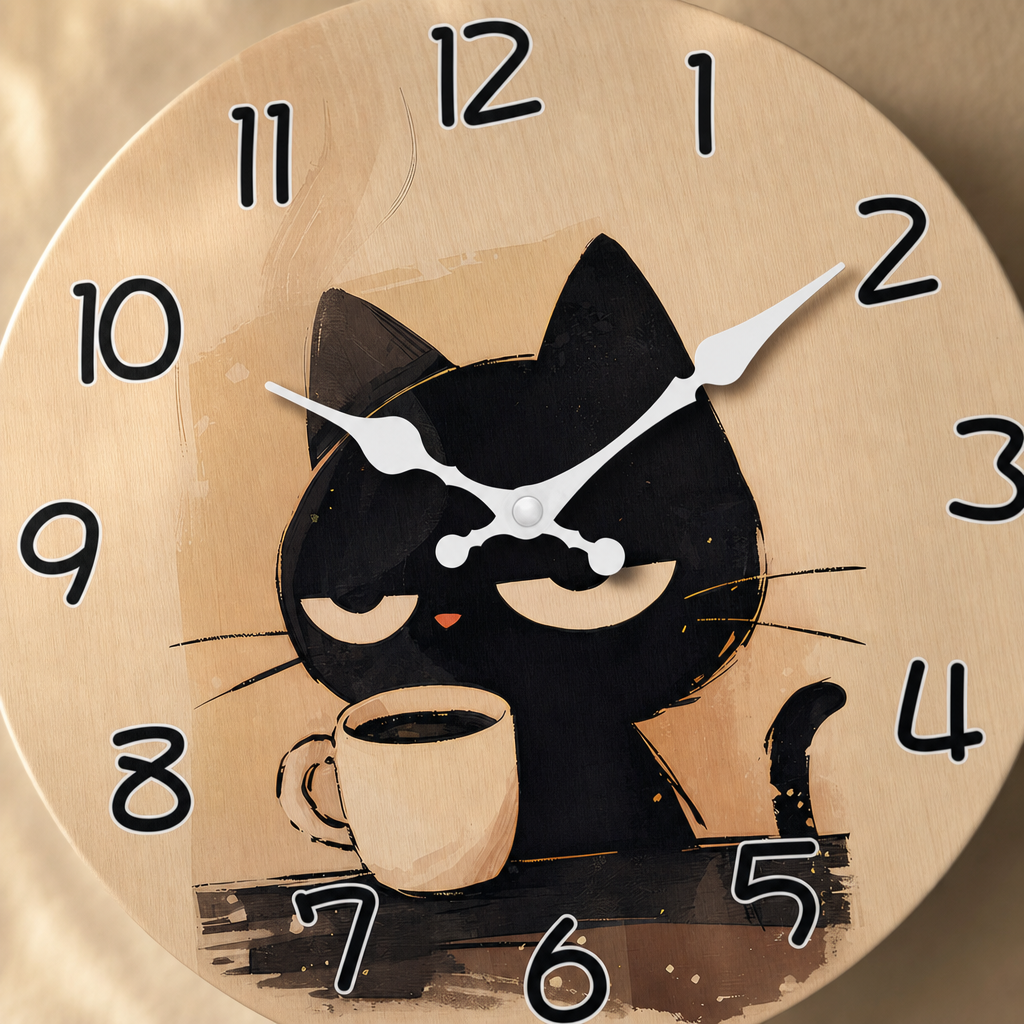 Gros plan sur le cadran de l horloge chat noir mignonne
