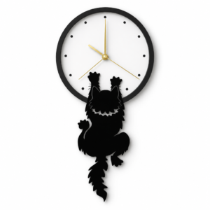 Horloge murale chat noir retro, fond blanc