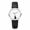 Montre chat noir cadran blanc, fond blanc