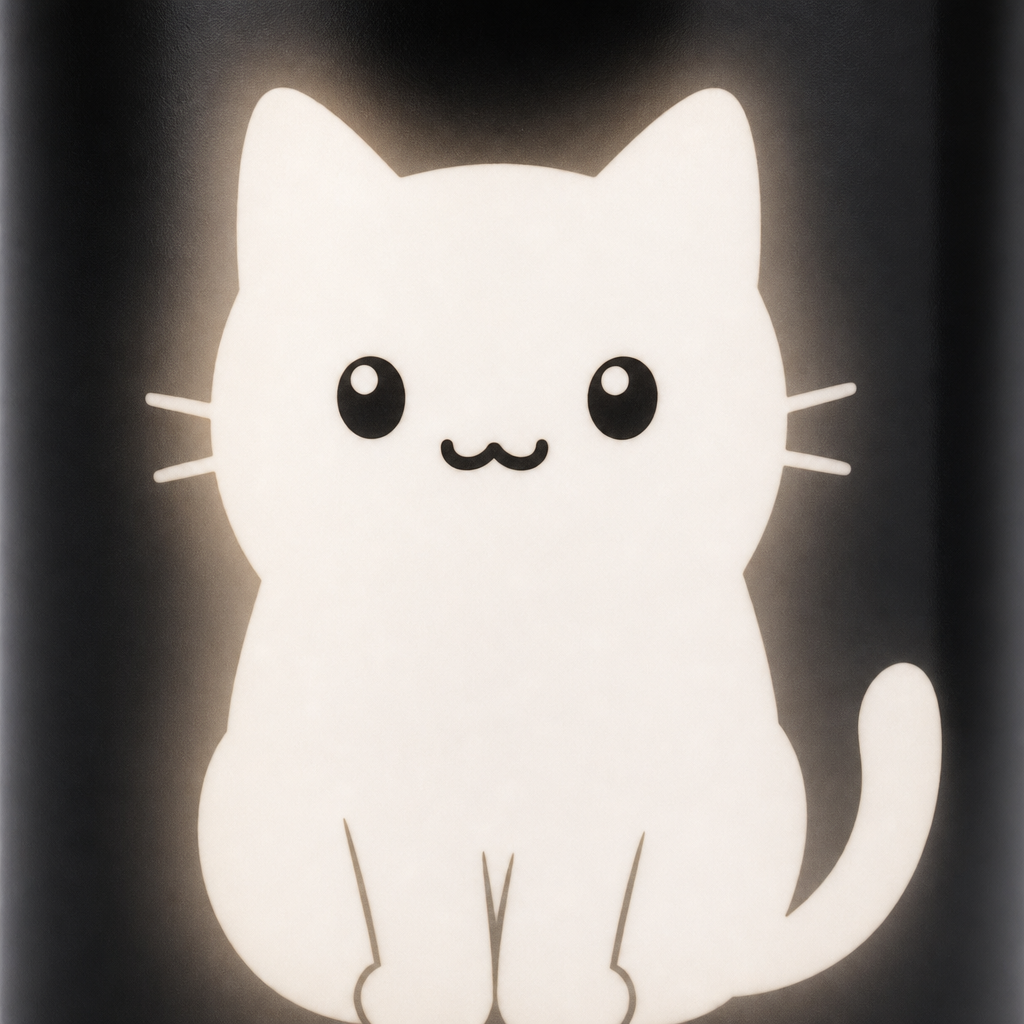 Gros plan sur le chat blanc revele du mug magique