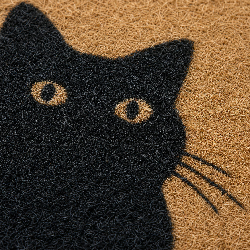 Gros plan sur la matiere du paillasson chat noir