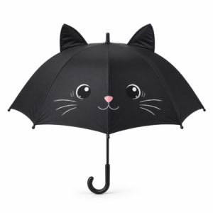 Parapluie chat noir a oreilles, fond blanc