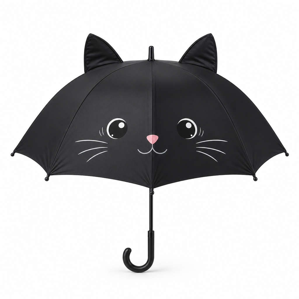Parapluie chat noir a oreilles, fond blanc