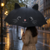 Parapluie chat noir tenu sous la pluie en ville